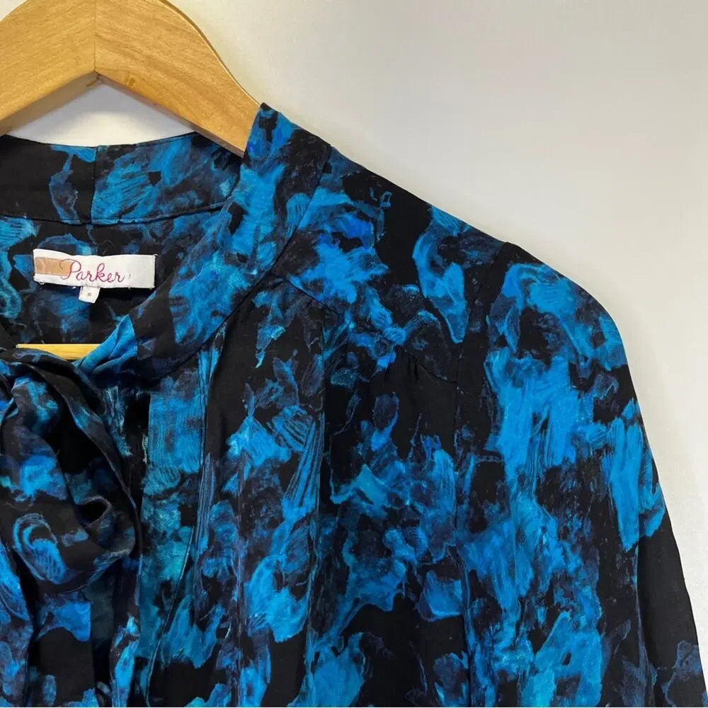 Parker Rio Silk Blend blouse blue black - S